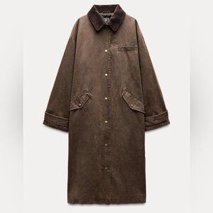 Zara wax effect Brown Long trench Coat